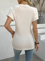 Hollow Out Waffle Knit Short Sleeve T-Shirt