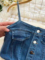 Sleeveless Frayed Hem Slit Denim Dress