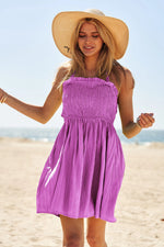Davi & Dani Smocking Halter Neck Tie Open Back Mini Dress