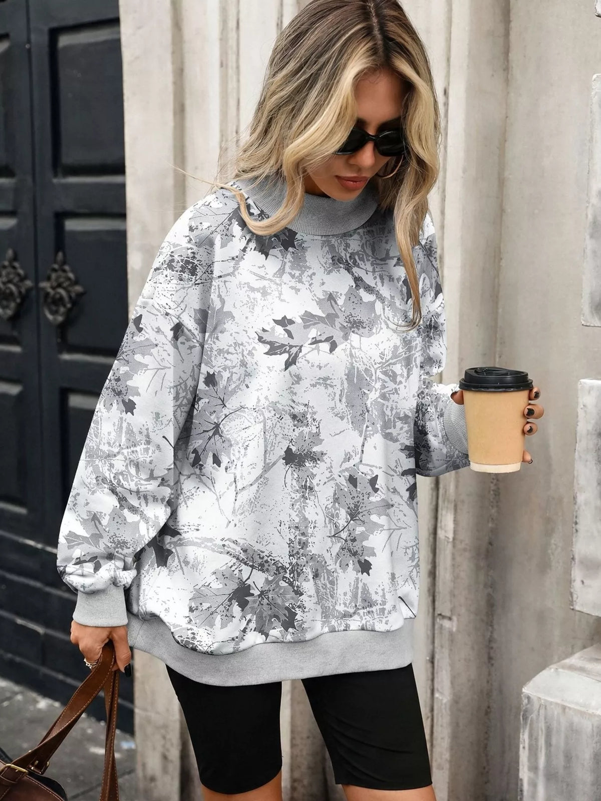 Camouflage Print Mock Neck Sweatshirt