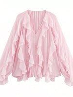Ruffled Sheer Long Sleeve Blouse