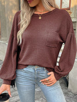 Waffle Knit Round Neck Top