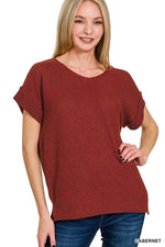 Zenana Center Seam Short Sleeve Sweater