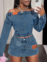 Off-Shoulder Long Sleeve Denim Top