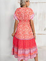 Floral Print Tasseled Tied Sleeve Empire Waist Dress