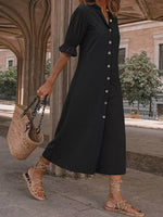 Plus Size Button Front Puff Sleeve Shirt Dress