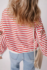 Stripe Sequined Joy Pattern Patchwork Sleeve Round Neck Sweatshirt