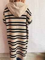 Striped Open Front Hooded Cardigan