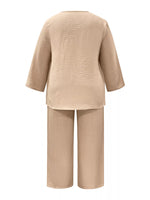 Plus Size V-Neck Long Sleeve Top and Pants Set