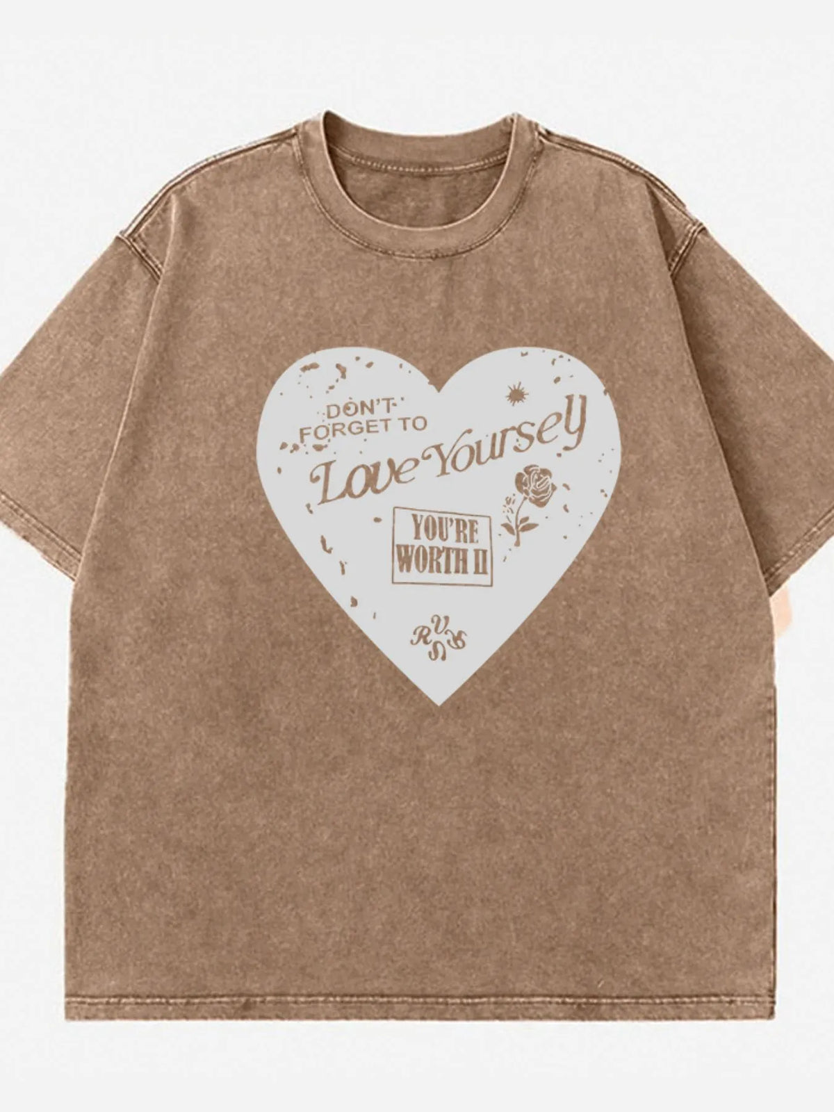 Heart Round Neck Short Sleeve T-Shirt
