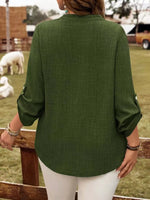 Plus Size Notched Roll-Tab Sleeve Casual Blouse