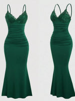 Lace Trim Ruched Mermaid Dress