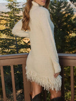 Fringe Turtleneck Long Sleeve Sweater Dress