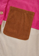 Color Block Curved Hem Corduroy Shacket with Pocket