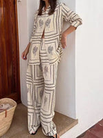 Printed Button Up Shirt and Pants Set