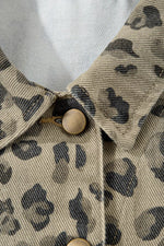 Leopard Print Seam Detail Button Down Denim Jacket