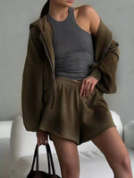 Zip Up Long Sleeve Outerwear and Shorts Set