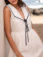 Nautical V-Neck Sleeveless Midi Dress with Contrast Trim