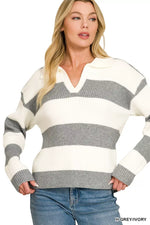 Zenana Striped Collared Sweater