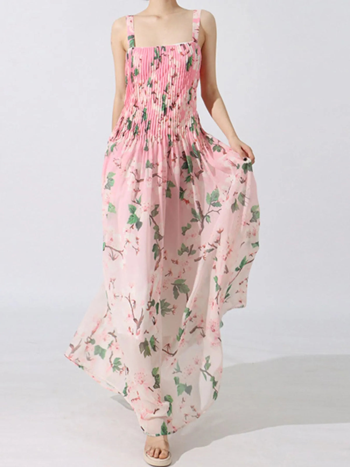 Floral Print Pleated Maxi Dress