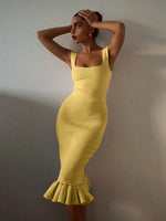 Ribbed Knit Bodycon Mermaid Dress with Ruffle Hem