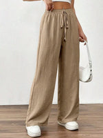 Casual Drawstring Wide Leg Pants