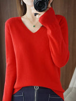 V-Neck Solid Color Sweater