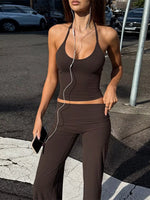 Halter Neck Crop Top and Pants Set