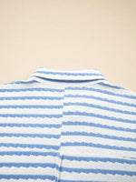 Stripe Half Button Collared Chest Pockets Loose Fit Blouse