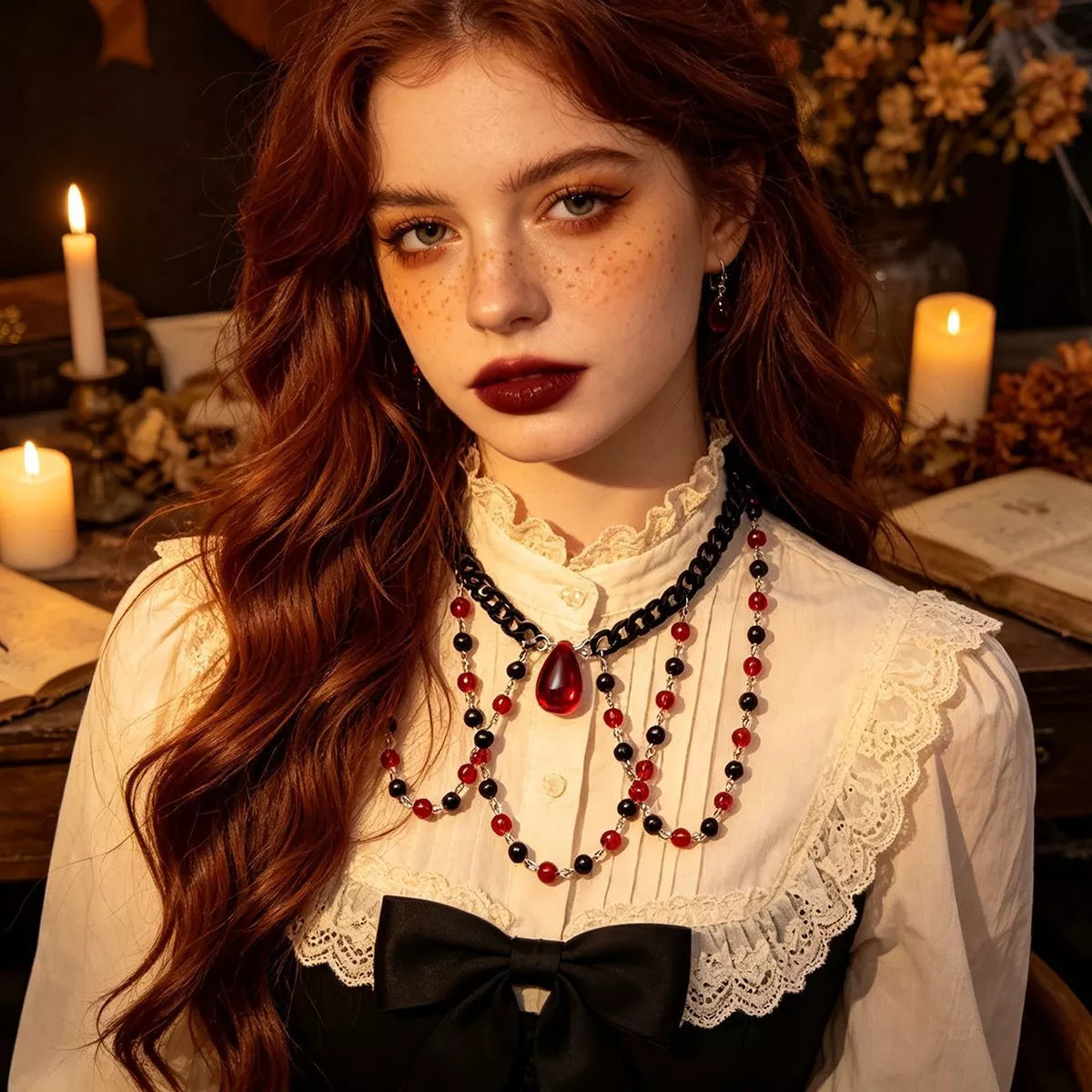 Gothic Vampire Beaded Teardrop Necklace