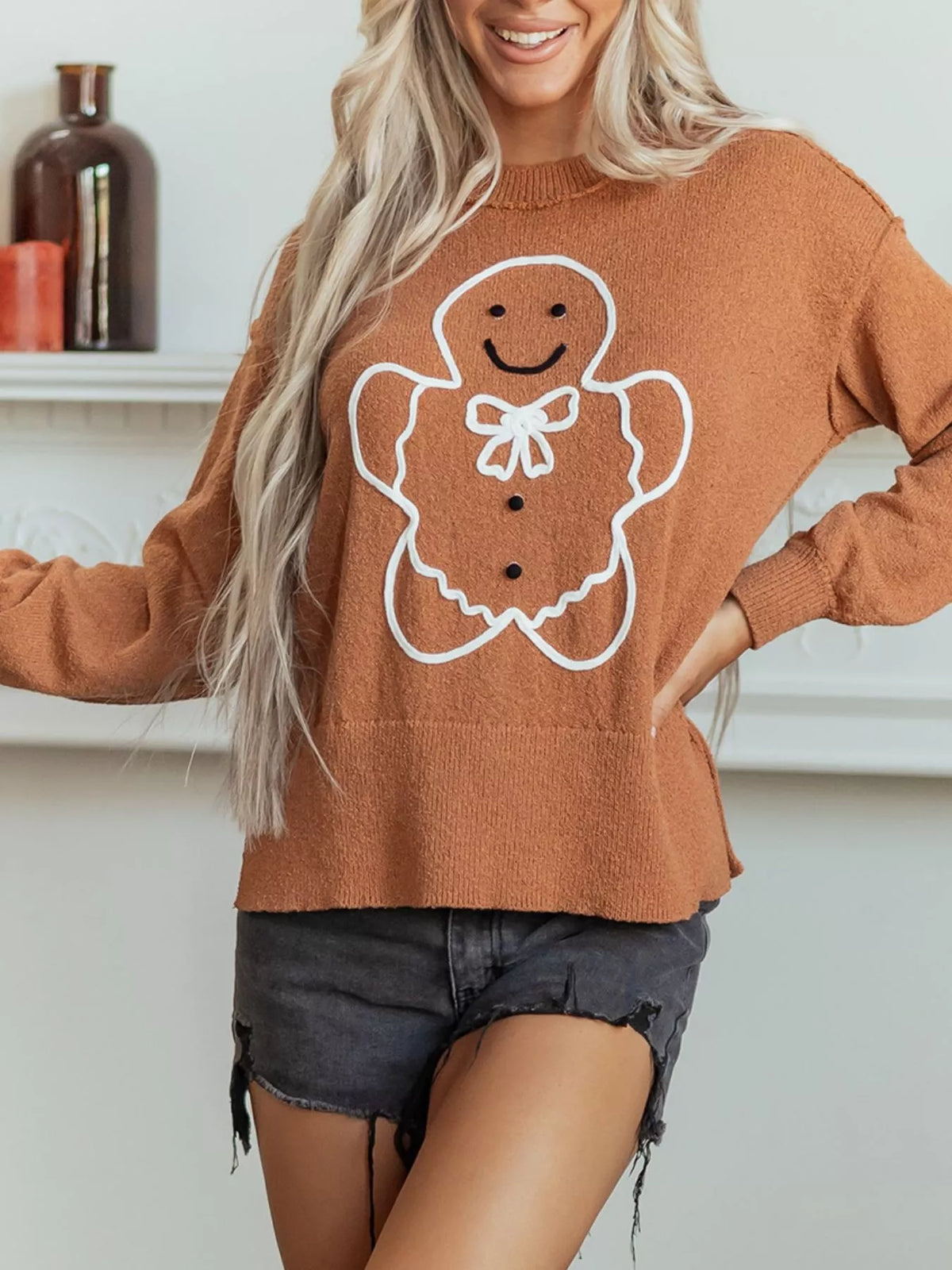 Oversized Drop Shoulder Round Neck Christmas Sweater