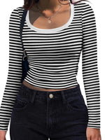Striped Long Sleeve Scoop Neck T-Shirt