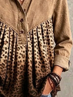 Full Size Leopard Button Detail Blouse Plus Size