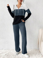 Color Block Half Zip Hooded Top and Pants Set