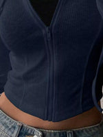 Ribbed Knit Cropped Zip-Up Outerwear