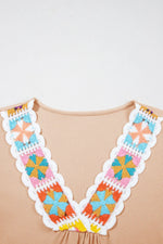 Floral Crochet V Neck Short Sleeve Blouse