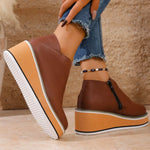 Round Toe Wedge Ankle Boots