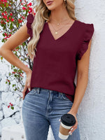 V-Neck Ruffled Sleeve Top