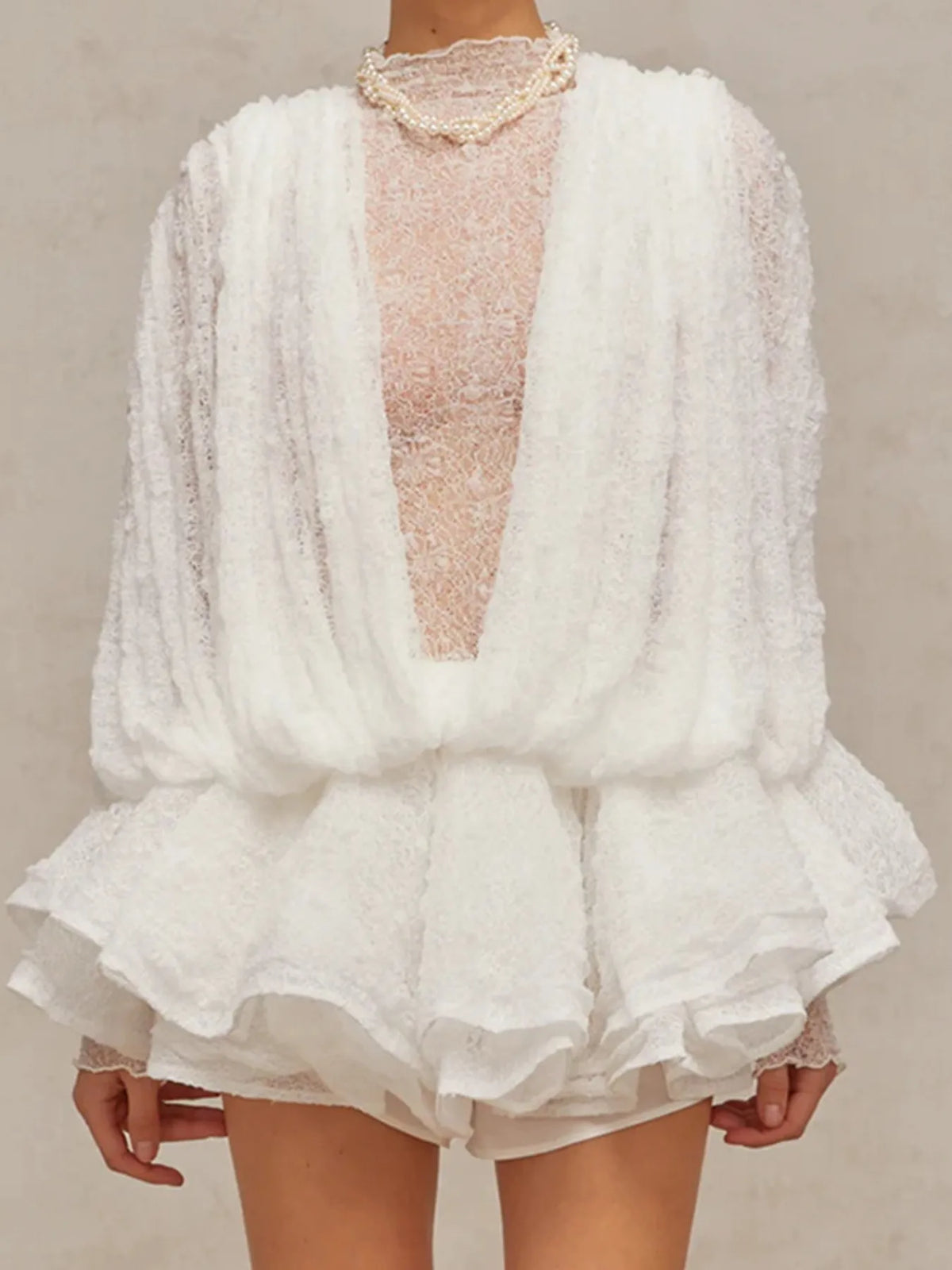 Ruffled Hem Lace Mini Dress