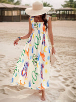 Smocked Bodice Colorful Print Tank Dress