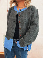 Button-Front Contrast Trim Cardigan