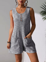 Full Size Button Front Romper with Pockets Plus Size