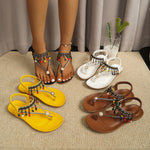Beaded Ankle Strap Thong Sandals