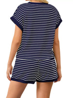 Full Size Striped Round Neck Top and Shorts Set Plus Size