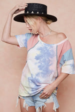BiBi Tie Dye Printed Cotton Color Block T-Shirt