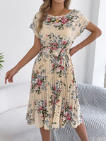 Floral Print Pleated A-Line Midi Dress