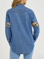 Horse Print Long Sleeve Denim Shirt