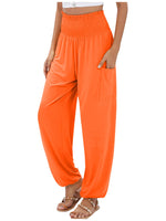 Full Size Smocked Waist Harem Pants with Pockets Plus Size