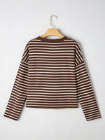 Stripe Cropped Crew Neck Long Sleeve T Shirt