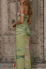 Floral Print One-Shoulder Ruched Maxi Dress